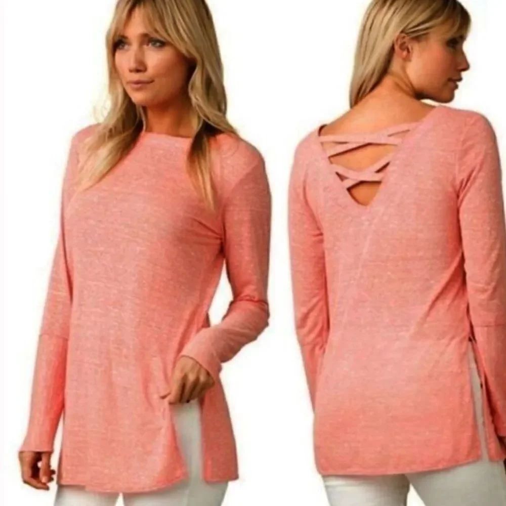Prana Esma Criss Cross Back Tunic Orange Striped